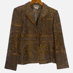 VTG Women's Gold/Brown Baroque Brocade Tapestry Blazer Jacket Metallic Chenille